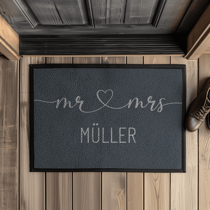Fußmatte mit Gummirand Personalisierte Fußmatte "Mr & Mrs"