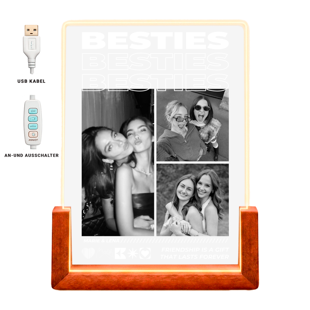 Personalisiertes Acryl-Licht "Besties" Nachtlicht, Dekolicht, Glowlight