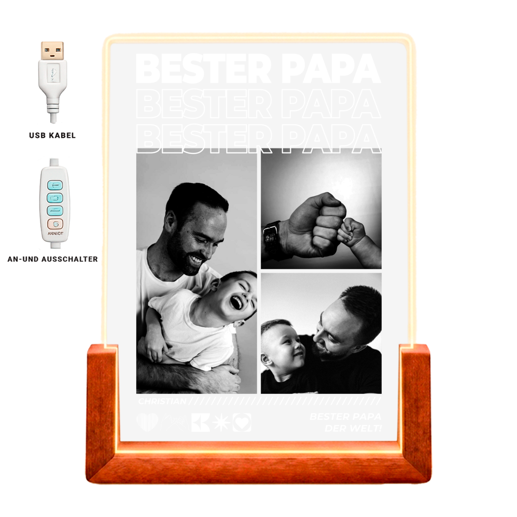 Personalisiertes Acryl-Licht mit Fotos "Papa" | Nachtlicht, Dekolicht, Glowlight