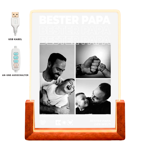 Personalisiertes Acryl-Licht mit Fotos "Papa" | Nachtlicht, Dekolicht, Glowlight