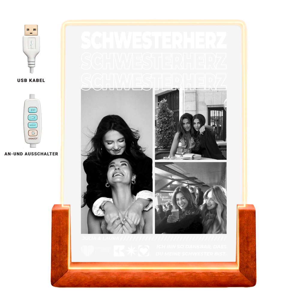 Personalisiertes Acryl-Licht "Beste Schwester" | Nachtlicht, Dekolicht, Glowlight