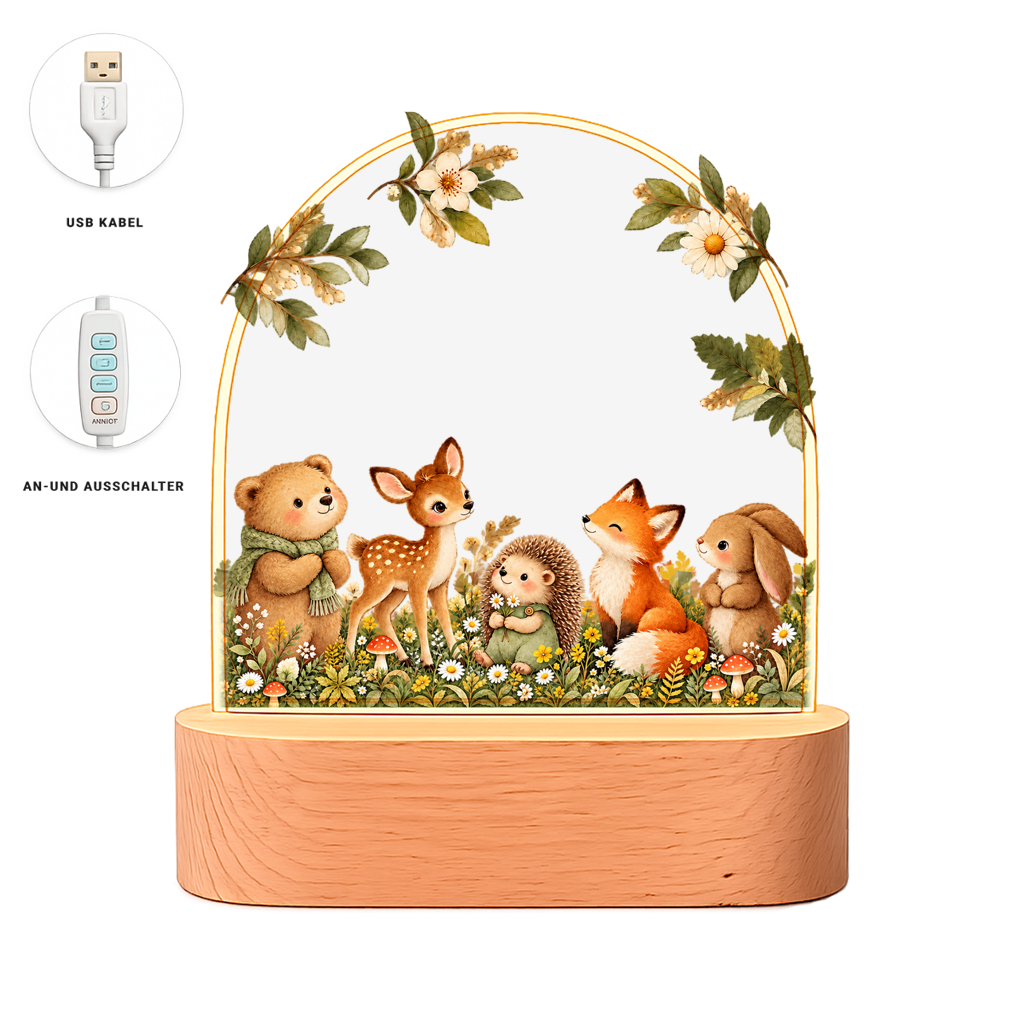 Personalisiertes Nachtlicht "Aquarell Tiere Wald"