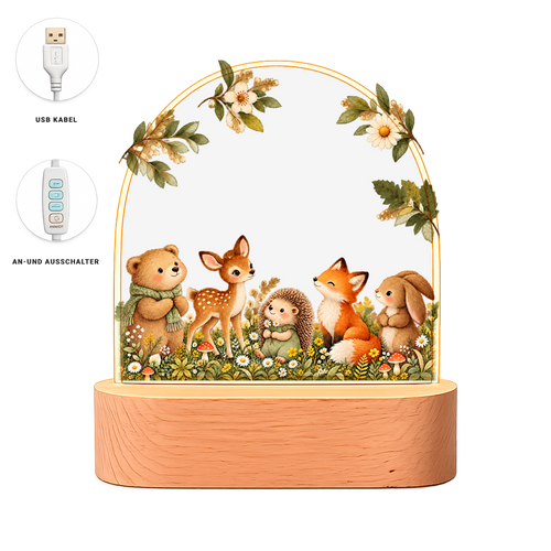 Personalisiertes Nachtlicht "Aquarell Tiere Wald"