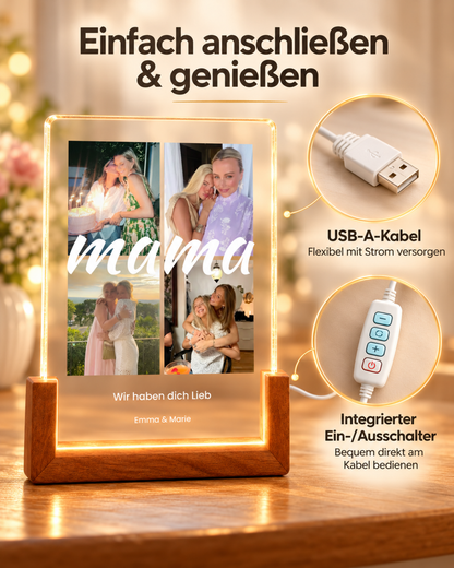 Personalisiertes Acryl-Licht Collage "Mama" | Nachtlicht, Dekolicht, Glowlight