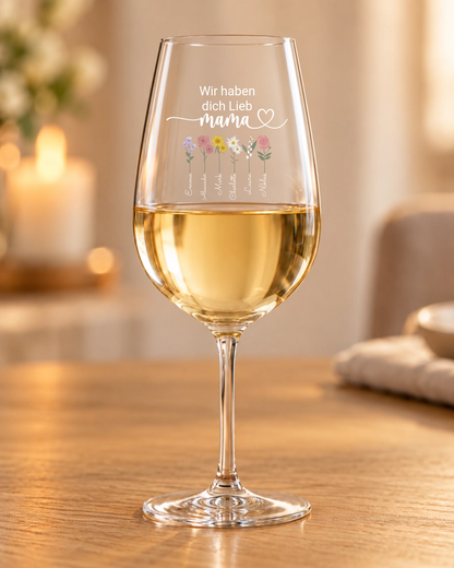 Personalisiertes Kelchglas "Blumen für Mama"