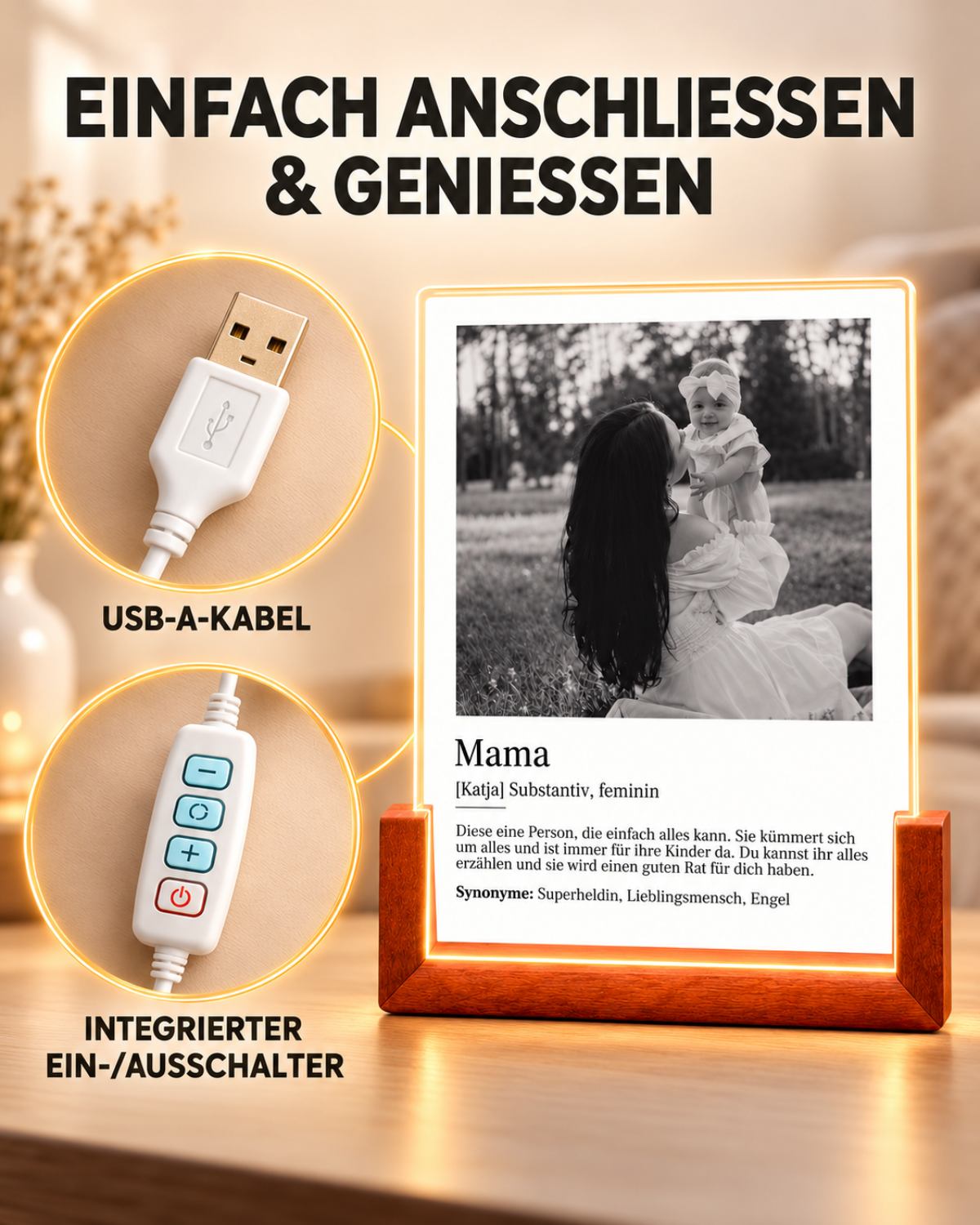 Beleuchteter Bilderrahmen Acryl-Glas "Mama Definition"