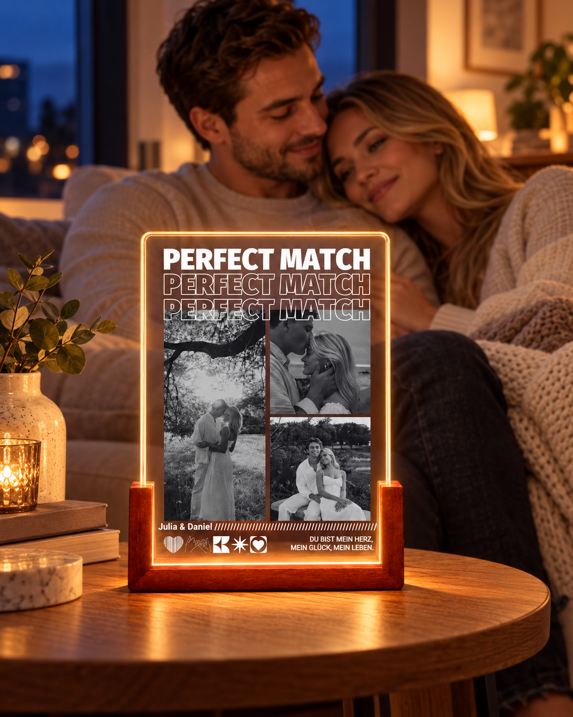 Personalisiertes Acryl-Licht  "Perfect Match" | Nachtlicht, Dekolicht, Glowlight