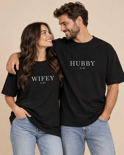 Personalisierter Partnerlook T-Shirts "Hubby & Wifey"