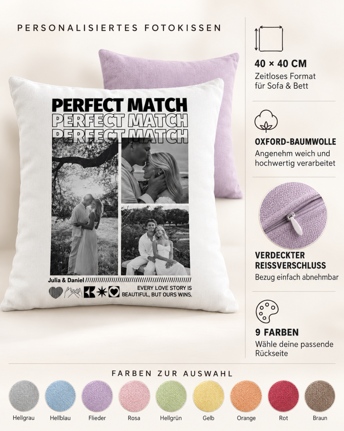 Personalisiertes Kissen "Perfect Match"