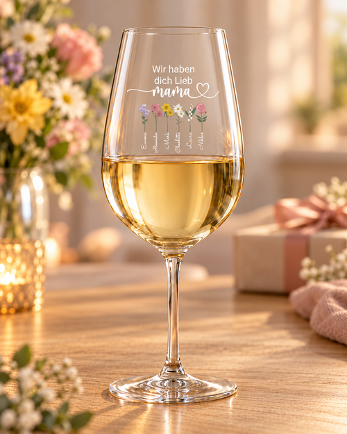 Personalisiertes Kelchglas "Blumen für Mama"